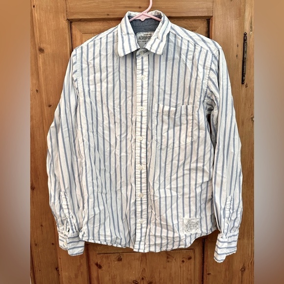 Aeropostale Other - 🎉Men’s Aeropostale Button Up Shirt - Blue & White Cotton Long Sleeve Size Small